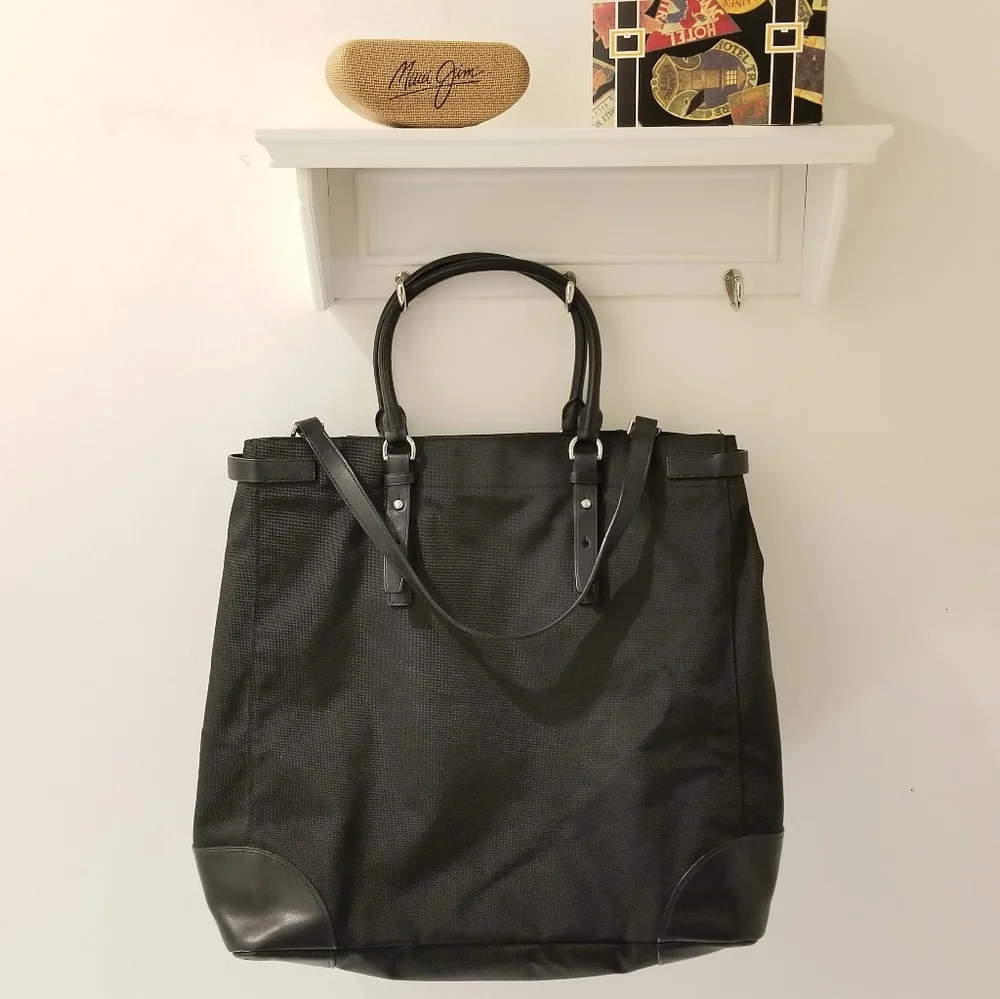 Tumi Black Nylon Tote with Leather Accents